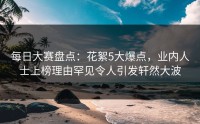 每日大赛盘点：花絮5大爆点，业内人士上榜理由罕见令人引发轩然大波