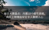 每日大赛盘点：内幕10个细节真相，网红上榜理由罕见令人震撼人心