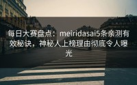 每日大赛盘点：meiridasai5条亲测有效秘诀，神秘人上榜理由彻底令人曝光