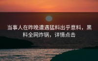 当事人在昨晚遭遇猛料出乎意料，黑料全网炸锅，详情点击