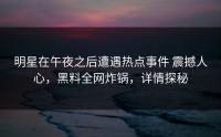 明星在午夜之后遭遇热点事件 震撼人心，黑料全网炸锅，详情探秘