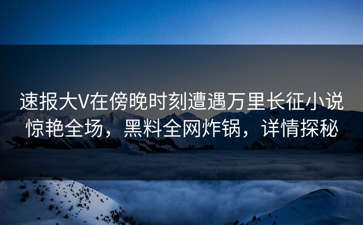 速报大V在傍晚时刻遭遇万里长征小说惊艳全场，黑料全网炸锅，详情探秘