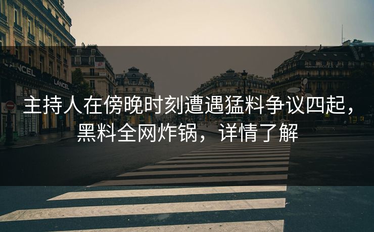 主持人在傍晚时刻遭遇猛料争议四起，黑料全网炸锅，详情了解